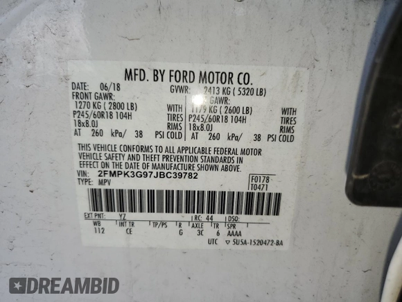 2018 Ford Edge SE z VIN 2FMPK3G97JBC39782, wystawiony jako Copart lot #53808625 z przebiegiem 146 172 mil mil oraz Czysty tytuł • Clean title. Historia ofert i sprzedaży dostępna na DreamBid. Obrazek 13.