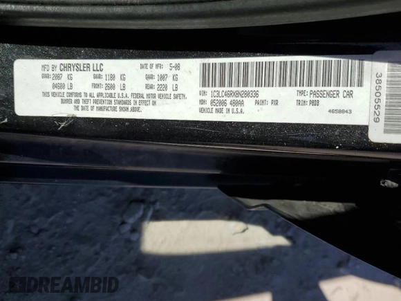 2008 Chrysler Sebring LX with VIN 1C3LC46RX8N280336, listed as a Copart auction lot 75286514 with 262,086 mi miles and Salvage title. Bid and sale history available at DreamBid. Image 14.