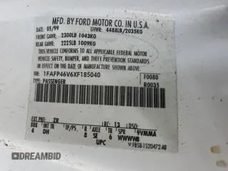 1999 Ford Mustang SVT Cobra z VIN 1FAFP46V6XF185040, wystawiony jako Copart lot #62527205 z przebiegiem Nie podano mil oraz Szkoda całkowita • Salvage title. Historia ofert i sprzedaży dostępna na DreamBid. Obrazek 12.