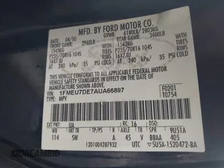 2010 Ford Explorer XLT с VIN 1FMEU7DE7AUA66897, выставлен на аукционе IAAI как лот 41113156 с пробегом 161 952 миль миль и . История ставок и продаж доступна на DreamBid. Изображение 9.