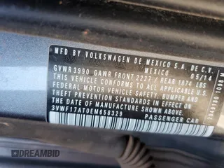 2014 Volkswagen Beetle Entry z VIN 3VWF17AT0EM658329, wystawiony jako Copart lot #55049025 z przebiegiem Nie podano mil oraz Szkoda całkowita • Salvage title. Historia ofert i sprzedaży dostępna na DreamBid. Obrazek 12.