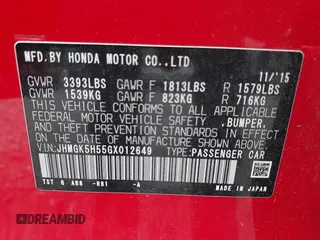 2016 Honda Fit LX with VIN JHMGK5H55GX012649, listed as a IAAI auction lot 42657017 with 82,043 mi miles and . Bid and sale history available at DreamBid. Image 9.