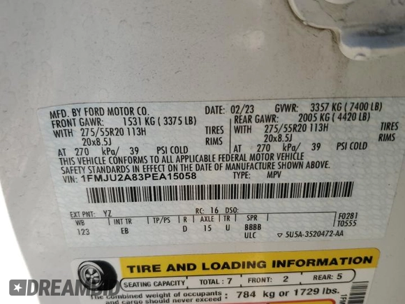 2023 Ford Expedition Limited with VIN 1FMJU2A83PEA15058, listed as a Copart auction lot 45587485 with 25,869 mi miles and Salvage Title. Bid and sale history available at carsss.com. Image 16.