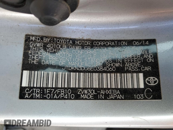 2014 Toyota Prius Four with VIN JTDKN3DU6E0384060, listed as a Copart auction lot 48181405 with 171,143 mi miles and Clean Title. Bid and sale history available at DreamBid. Image 12.