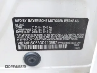 2013 BMW 5 Series 528i xDrive with VIN WBAXH5C58DD113587, listed as a IAAI auction lot 42197848 with 106,085 mi miles and . Bid and sale history available at DreamBid. Image 9.