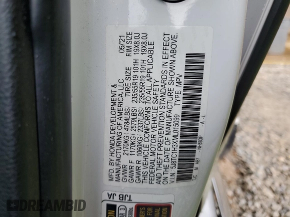 2021 Acura RDX z VIN 5J8TC1H3XML015099, wystawiony jako Copart lot #64226075 z przebiegiem 50 484 mil mil oraz Szkoda całkowita • Salvage title. Historia ofert i sprzedaży dostępna na DreamBid. Obrazek 14.