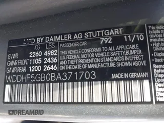 2011 Mercedes-Benz E-Class E 350 Luxury with VIN WDDHF5GB0BA371703, listed as a IAAI auction lot 42009783 with 161,771 mi miles. Bid and sale history available at carsss.com. Image 9.