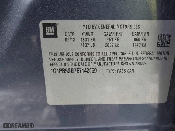 2014 Chevrolet Cruze LS with VIN 1G1PB5SG7E7142059, listed as a IAAI auction lot 41435050 with 106,067 mi miles. Bid and sale history available at carsss.com. Image 9.