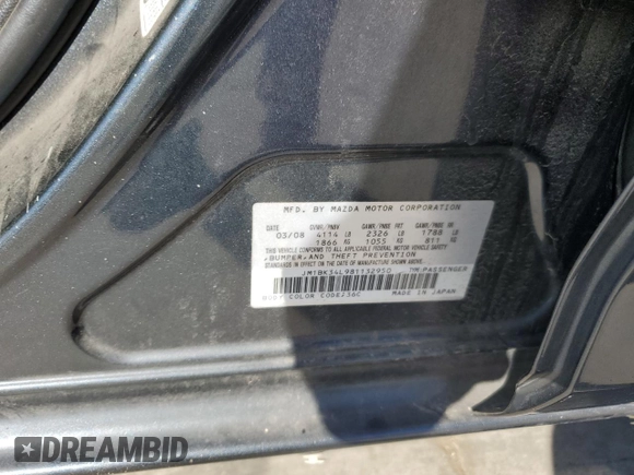2008 Mazda 3 Mazdaspeed3 GT z VIN JM1BK34L981132950, wystawiony jako Copart lot #55644405 z przebiegiem Nie podano mil oraz Szkoda całkowita • Salvage title. Historia ofert i sprzedaży dostępna na DreamBid. Obrazek 13.