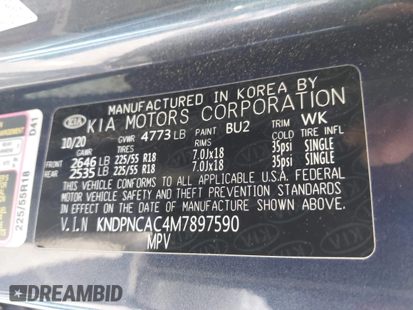 2021 Kia Sportage EX z VIN KNDPNCAC4M7897590, wystawiony jako IAAI lot #42183678 z przebiegiem 110 657 mil mil oraz . Historia ofert i sprzedaży dostępna na DreamBid. Obrazek 9.