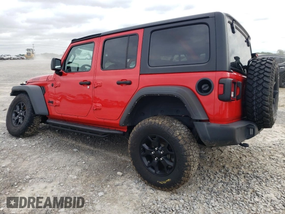 2021 Jeep Wrangler Unlimited Willys with VIN 1C4HJXDG8MW650763, listed as a Copart auction lot 59515805 with 52,749 mi miles and Salvage title. Bid and sale history available at DreamBid. Image 2.