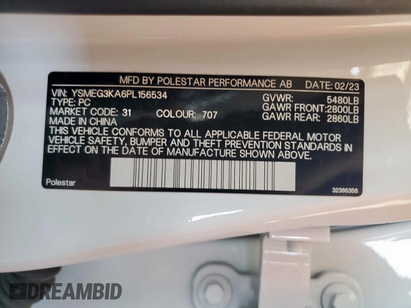 2023 Polestar 2 z VIN YSMEG3KA6PL156534, wystawiony jako Copart lot #60689585 z przebiegiem 75 246 mil mil oraz Czysty tytuł • Clean title. Historia ofert i sprzedaży dostępna na DreamBid. Obrazek 12.