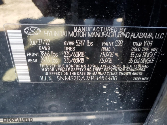 2023 Hyundai Santa Fe SEL with VIN 5NMS2DAJ7PH486480, listed as a Copart auction lot 45318975 with 32,736 mi miles and Salvage Title. Bid and sale history available at carsss.com. Image 14.