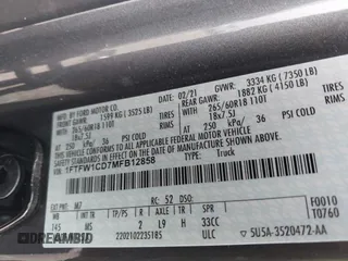 2021 Ford F-150 XL with VIN 1FTFW1CD7MFB12858, listed as a IAAI auction lot 41603603 with 42,225 mi miles and . Bid and sale history available at DreamBid. Image 9.