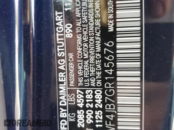 2016 Mercedes-Benz C 300 with VIN WDDWF4JB7GR145676, listed as a Copart auction lot 56543495 with 43,350 mi miles and Salvage title. Bid and sale history available at DreamBid. Image 13.