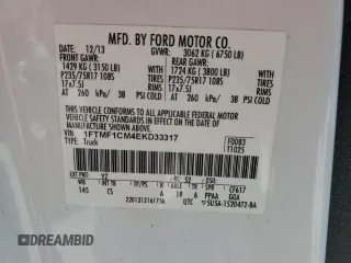 2014 Ford F-150 XL with VIN 1FTMF1CM4EKD33317, listed as a Copart auction lot 50059765 with 188,709 mi miles and Salvage title. Bid and sale history available at DreamBid. Image 13.