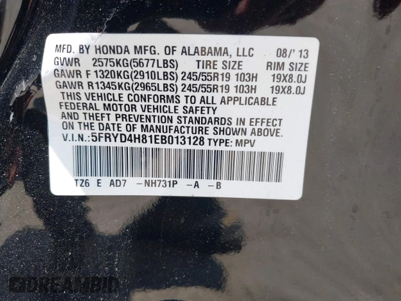 2014 Acura MDX Advance with VIN 5FRYD4H81EB013128, listed as a IAAI auction lot 42452849 with 152,117 mi miles and . Bid and sale history available at DreamBid. Image 9.
