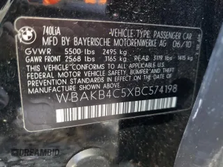 2011 BMW 7 Series 740Li with VIN WBAKB4C5XBC574198, listed as a Copart auction lot 81507884 with 158,437 mi miles and Salvage title. Bid and sale history available at DreamBid. Image 14.