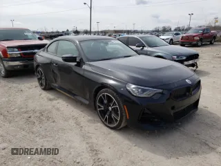 2023 BMW 2 Series M240i xDrive with VIN 3MW53CM03P8D10889, listed as a Copart auction lot 46265183 with 199 mi miles. Bid and sale history available at carsss.com. Image 4.