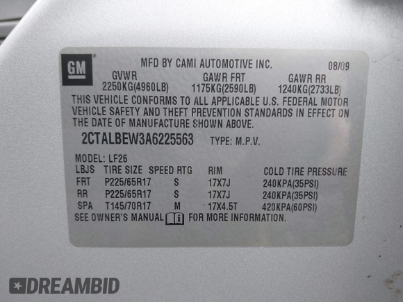 2010 GMC Terrain SLE-1 z VIN 2CTALBEW3A6225563, wystawiony jako IAAI lot #41813885 z przebiegiem 191 222 mil mil oraz . Historia ofert i sprzedaży dostępna na DreamBid. Obrazek 9.