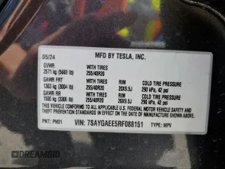2024 Tesla Model Y Long Range with VIN 7SAYGAEE5RF088151, listed as a Copart auction lot 52651015 with 6,185 mi miles and Clean title. Bid and sale history available at DreamBid. Image 12.