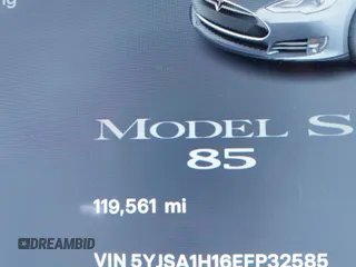 2014 Tesla Model S 60 with VIN 5YJSA1H16EFP32585, listed as a IAAI auction lot 42068925 with 119,561 mi miles and . Bid and sale history available at DreamBid. Image 15.