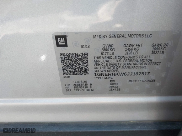 2018 Chevrolet Traverse LT Leather with VIN 1GNERHKW6JJ187517, listed as a IAAI auction lot 41830374 with 93,966 mi miles. Bid and sale history available at carsss.com. Image 9.