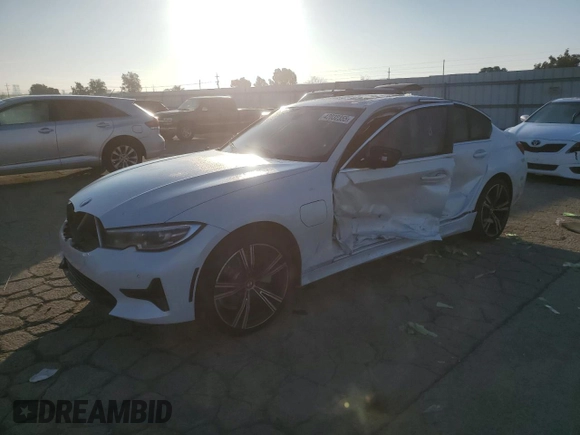 2021 BMW 3 Series 330e with VIN 3MW5P7J08M8B78255, listed as a Copart auction lot 42032355 with 73,815 mi miles and Salvage Title. Bid and sale history available at carsss.com. Image 1.