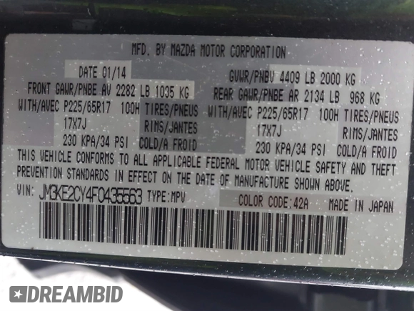 2015 Mazda CX-5 Touring with VIN JM3KE2CY4F0435563, listed as a IAAI auction lot 41311988 with 187,183 mi miles. Bid and sale history available at carsss.com. Image 9.