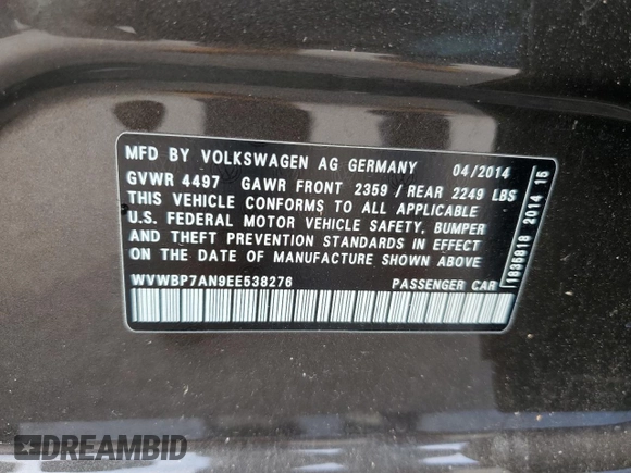 2014 Volkswagen CC R-Line with VIN WVWBP7AN9EE538276, listed as a Copart auction lot 64852674 with 143,474 mi miles and Salvage Title. Bid and sale history available at carsss.com. Image 12.