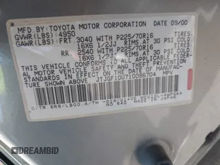 2001 Lexus RX 300 with VIN JTJGF10U710086704, listed as a IAAI auction lot 42183875 with 221,612 mi miles and . Bid and sale history available at DreamBid. Image 9.