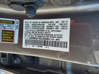 2012 Honda CR-V EX-L with VIN 5J6RM3H73CL045364, listed as a Copart auction lot 52605205 with 168,818 mi miles and Salvage Title. Bid and sale history available at carsss.com. Image 14.