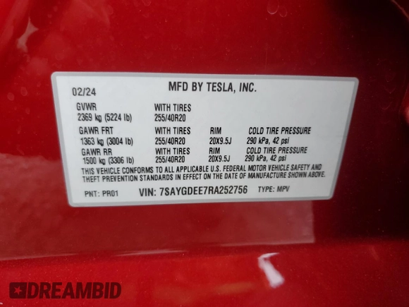 2024 Tesla Model Y Long Range z VIN 7SAYGDEE7RA252756, wystawiony jako Copart lot #58738215 z przebiegiem 13 698 mil mil oraz Szkoda całkowita • Salvage title. Historia ofert i sprzedaży dostępna na DreamBid. Obrazek 14.