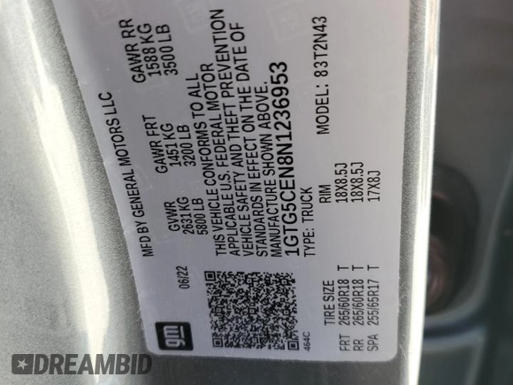 2022 GMC Canyon 2WD Elevation with VIN 1GTG5CEN8N1236953, listed as a Copart auction lot 48746705 with 39,111 mi miles and Non Repairable. Bid and sale history available at carsss.com. Image 13.