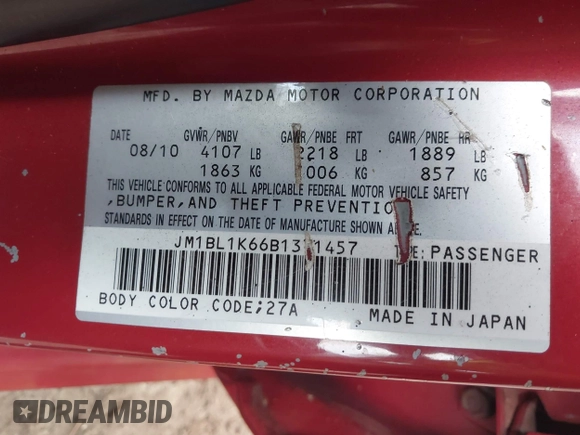 2011 Mazda 3 S Sport z VIN JM1BL1K66B1371457, wystawiony jako IAAI lot #42274510 z przebiegiem 175 533 mil mil oraz . Historia ofert i sprzedaży dostępna na DreamBid. Obrazek 9.