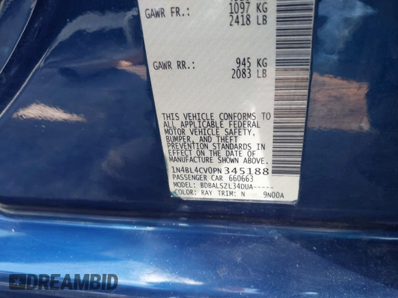 2023 Nissan Altima SR z VIN 1N4BL4CV0PN345188, wystawiony jako IAAI lot #42034378 z przebiegiem 65 305 mil mil oraz . Historia ofert i sprzedaży dostępna na DreamBid. Obrazek 9.