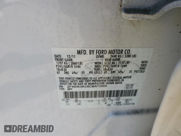 2012 Ford Edge Limited with VIN 2FMDK3KC6CBA72565, listed as a Copart auction lot 49466145 with 85,018 mi miles and Salvage Title. Bid and sale history available at carsss.com. Image 13.
