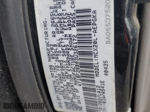 2003 Toyota Avalon XL z VIN 4T1BF28B03U326172, wystawiony jako Copart lot #44729485 z przebiegiem Nie podano mil oraz Nie do naprawy • Non repairable. Historia ofert i sprzedaży dostępna na DreamBid. Obrazek 12.