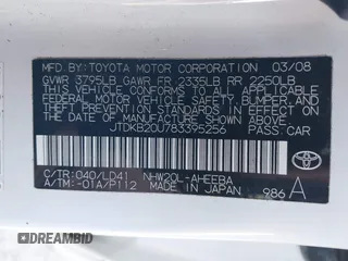 2008 Toyota Prius with VIN JTDKB20U783395256, listed as a IAAI auction lot 41379764 with Not Provided miles and . Bid and sale history available at DreamBid. Image 9.