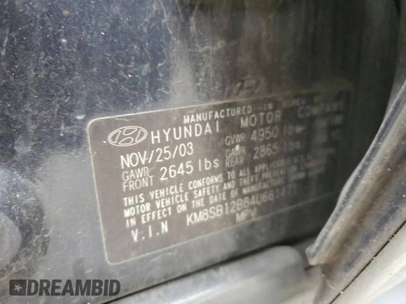 2004 Hyundai Santa Fe with VIN KM8SB12B84U661471, listed as a Copart auction lot 83245224 with 137,094 mi miles and Salvage Title. Bid and sale history available at carsss.com. Image 13.