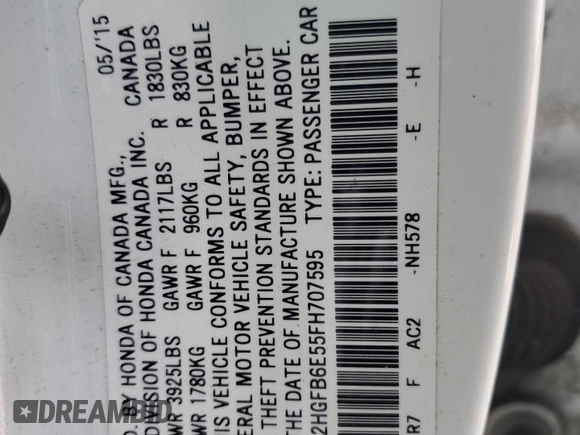 2015 Honda Civic Sedan Si with VIN 2HGFB6E55FH707595, listed as a Copart auction lot 45353825 with 0 mi miles and Salvage Title. Bid and sale history available at carsss.com. Image 15.