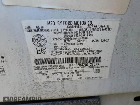 2018 Ford Taurus SEL with VIN 1FAHP2H82JG121079, listed as a Copart auction lot 41810385 with 229,290 mi miles and Salvage Title. Bid and sale history available at carsss.com. Image 14.