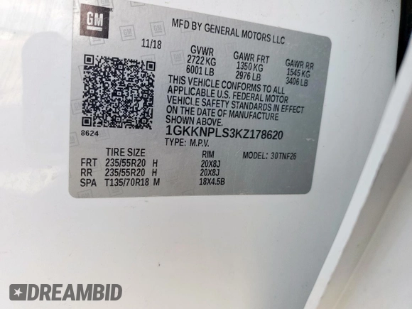 2019 GMC Acadia Denali with VIN 1GKKNPLS3KZ178620, listed as a Copart auction lot 54857995 with Not Provided miles and Salvage Title. Bid and sale history available at carsss.com. Image 14.