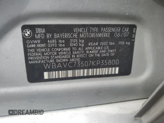 2007 BMW 3 Series 328xi with VIN WBAVC73507KP35800, listed as a Copart auction lot 55246175 with 158,247 mi miles and Clean title. Bid and sale history available at DreamBid. Image 12.
