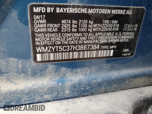 2017 MINI Countryman Cooper S with VIN WMZYT5C37H3B67384, listed as a Copart auction lot 66779114 with 0 mi miles and Salvage Title. Bid and sale history available at carsss.com. Image 12.