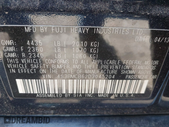 2013 Subaru Legacy Premium z VIN 4S3BMCB62D3045204, wystawiony jako IAAI lot #41976728 z przebiegiem 98 173 mil mil oraz . Historia ofert i sprzedaży dostępna na DreamBid. Obrazek 9.