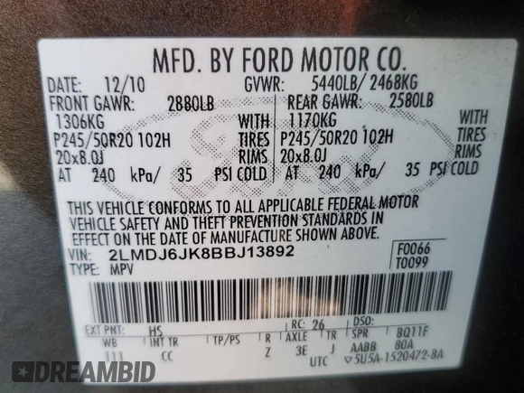 2011 Lincoln MKX z VIN 2LMDJ6JK8BBJ13892, wystawiony jako Copart lot #88861145 z przebiegiem 203 765 mil mil oraz Szkoda całkowita • Salvage title. Historia ofert i sprzedaży dostępna na DreamBid. Obrazek 12.