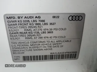 2023 Audi e-tron Premium Plus with VIN WA1LAAGE4PB003588, listed as a Copart auction lot 56502595 with 13,866 mi miles and Salvage title. Bid and sale history available at DreamBid. Image 13.