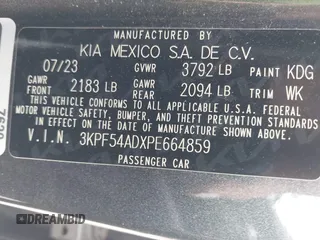 2023 Kia Forte GT-Line with VIN 3KPF54ADXPE664859, listed as a IAAI auction lot 41521944 with 34,248 mi miles. Bid and sale history available at carsss.com. Image 9.
