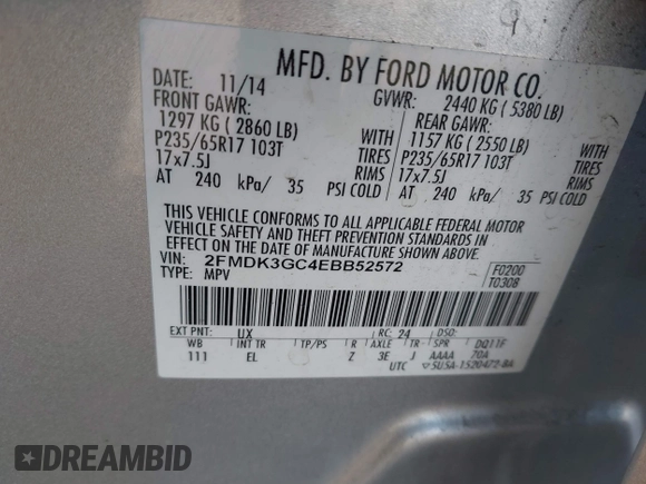 2014 Ford Edge SE with VIN 2FMDK3GC4EBB52572, listed as a IAAI auction lot 41846014 with 111,061 mi miles and . Bid and sale history available at DreamBid. Image 9.